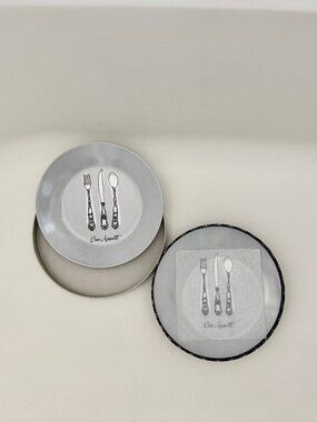 C.R. Gibson Bon Appetite 8" Plate Paris Theme Fork-Knife Spoon 4pc Box Dessert